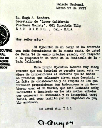 0 a proponen la compra de baja california a alvaro obregon